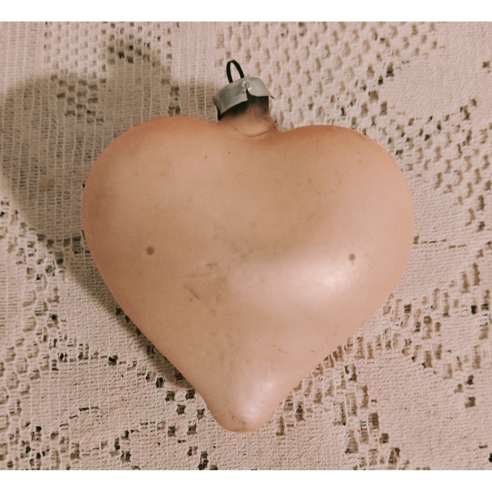 Vintage Made In West Germany Mid Century glass Puffy Heart  Christmas Ornament